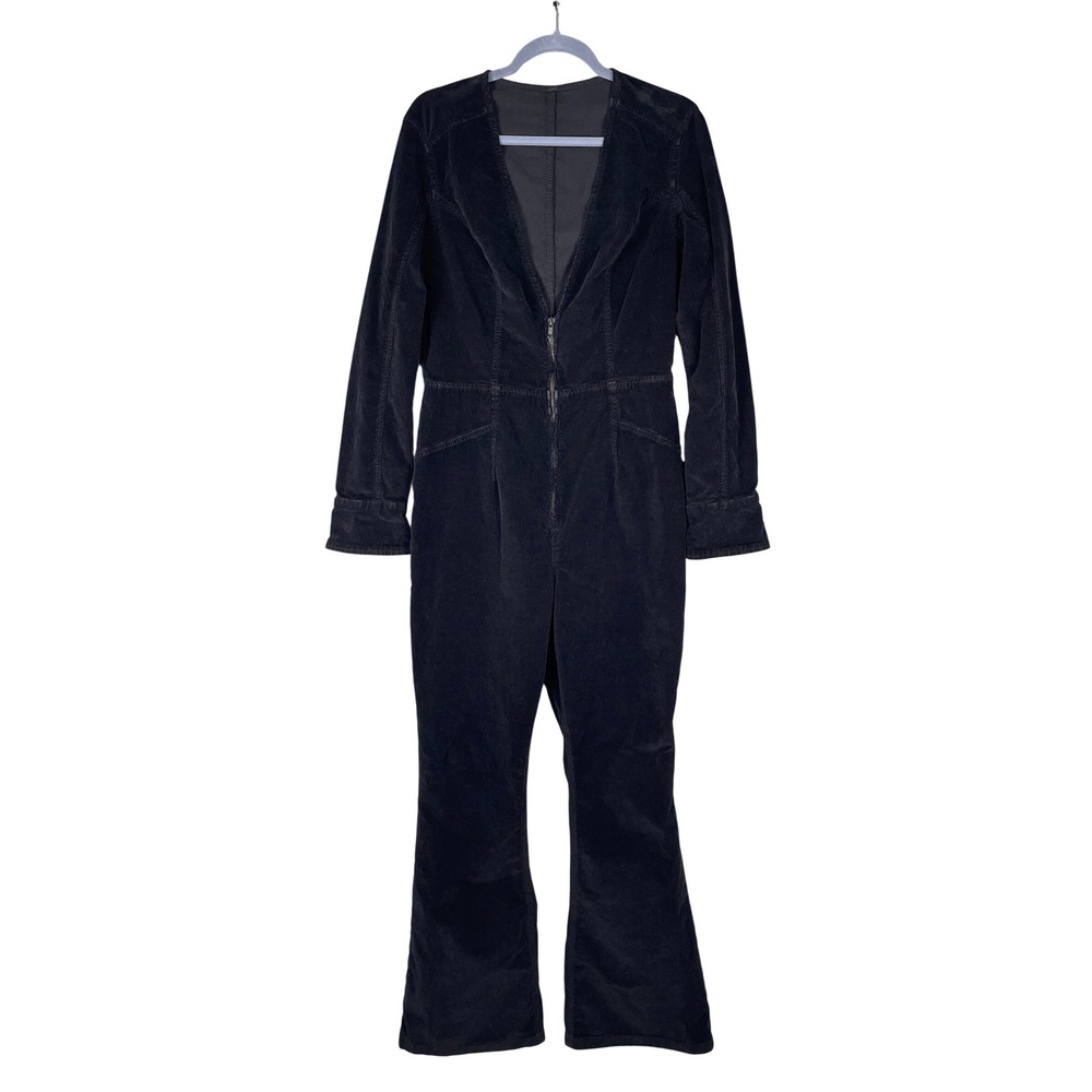 We The Free Jumpsuit Womens Large Black Corduroy Flare Zip Frontโ Long Slv Boho